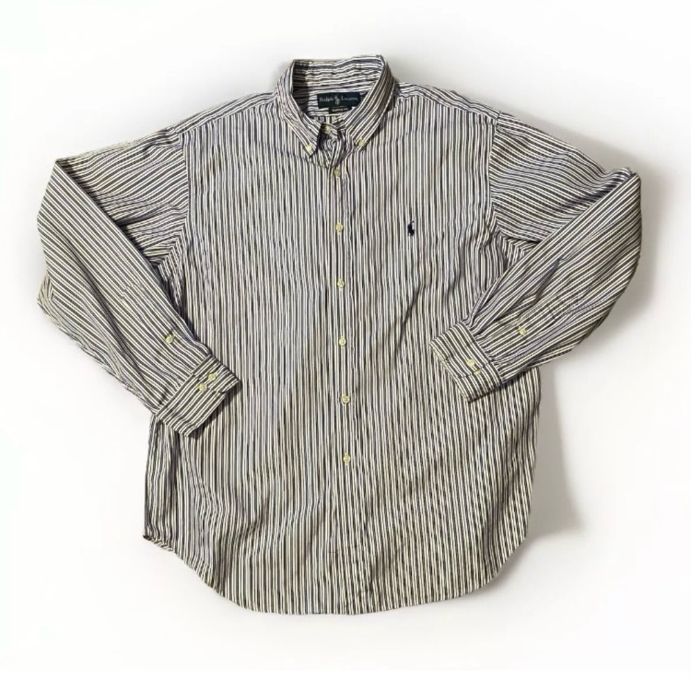 Ralph Lauren size 17 34/35 Classic Fit blue striped embroidered preppy shirt